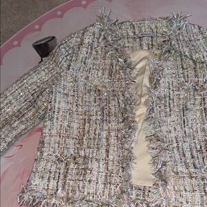 Elegant Multicolor Tweed Jacket for Women | Fringed Bouclé Blazer